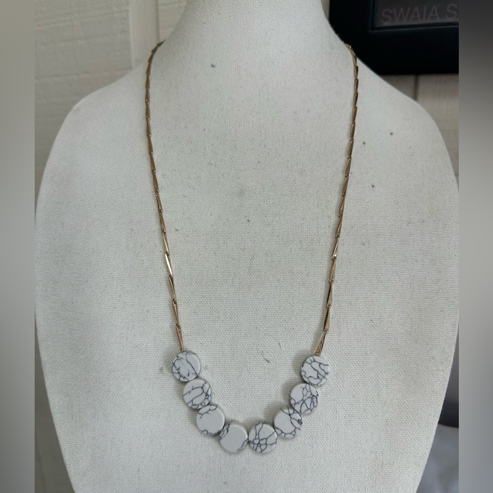 Long unique goldtone chain necklace with semi precious stones